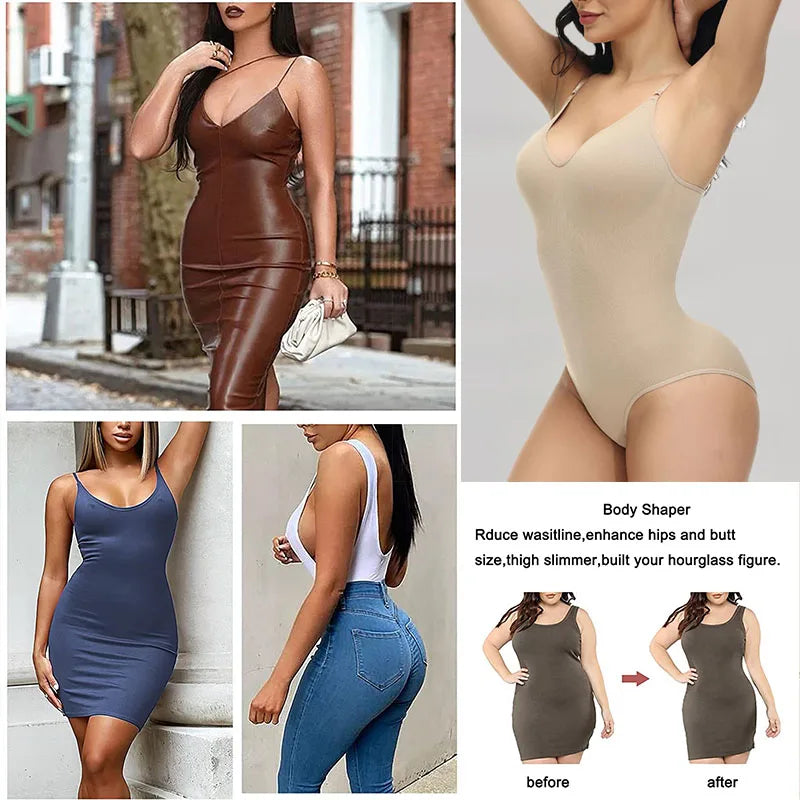 V-Hals Spaghetti Bodysuit