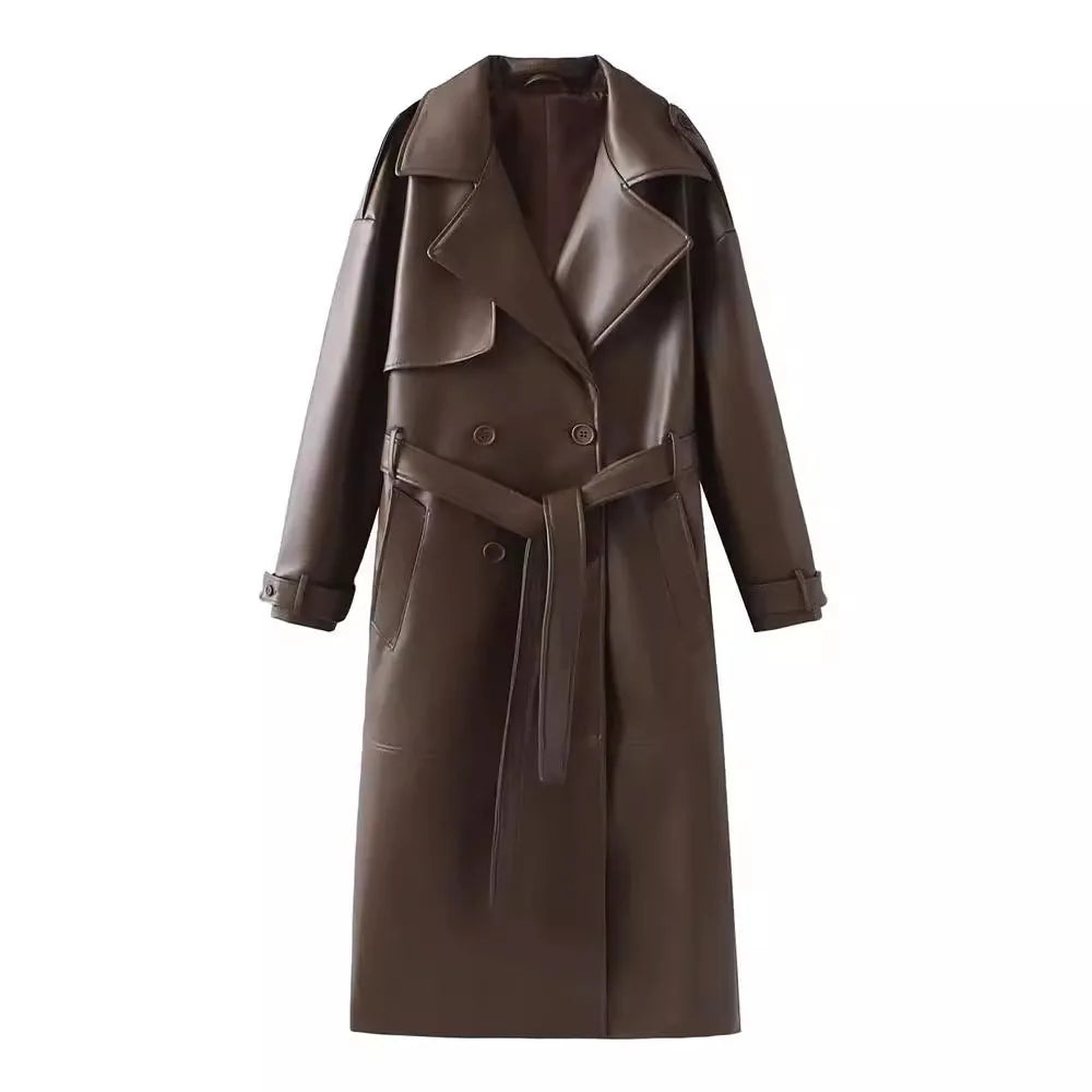 Burgundy Retro  Leather Coat